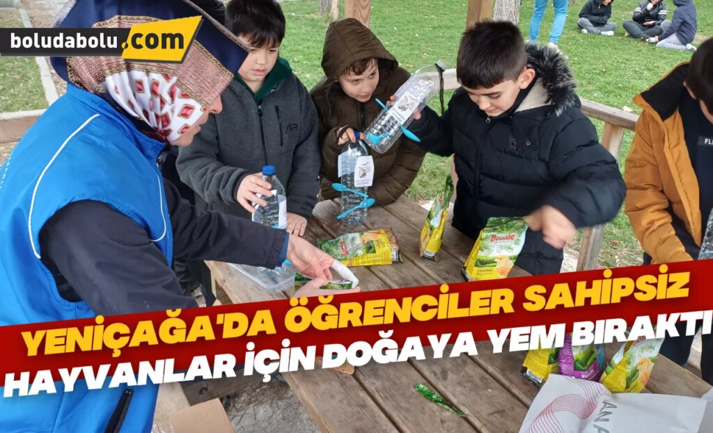 Yeniçağa’da öğrenciler sahipsiz hayvanlar için doğaya yem bıraktı Yeniçağa’da öğrenciler sahipsiz hayvanlar için doğaya yem bıraktı