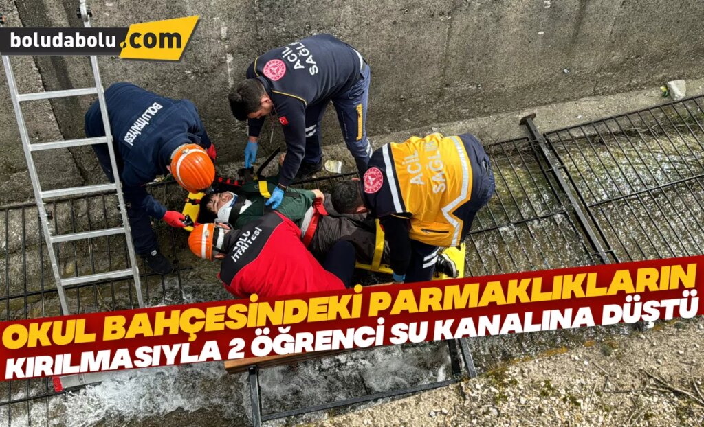 Bolu’da okul bahçesindeki parmaklıkların kırılmasıyla su kanalına düşen 2 öğrenci yaralandı