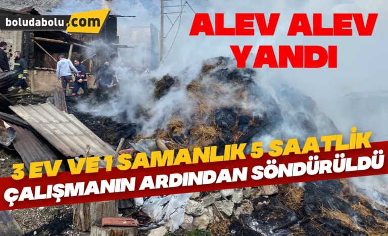 Alev alev yanan 3 ev ve 1 samanlık 5 saatlik çalışmanın ardından söndürüldü