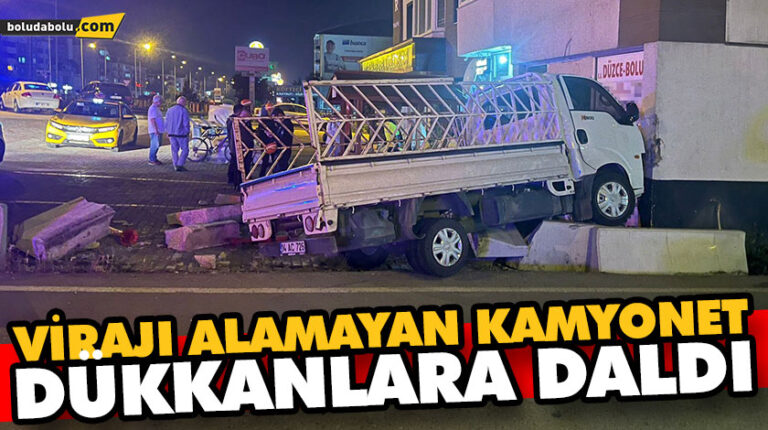 VİRAJI ALAMAYAN KAMYONET DÜKKANLARA DALDI