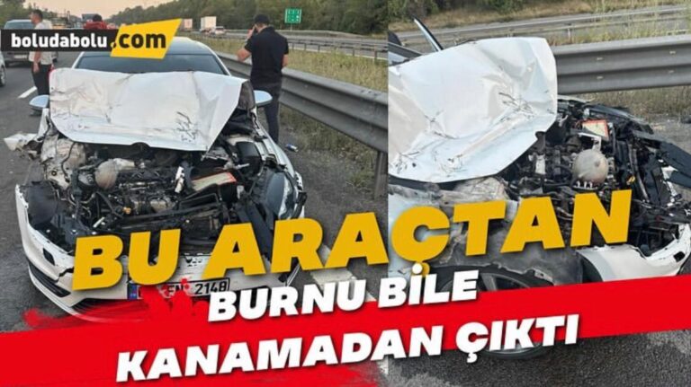 Hurdaya dönen otomobilden burnu bile kanamadan çıktı