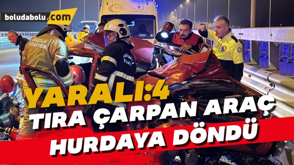 Otomobil tıra çarptı, 4 kişi yaralandı Otomobil tıra çarptı, 4 kişi yaralandı
