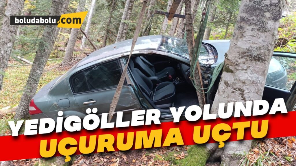 Yedigöller yolunda otomobil ormanlık alana uçtu Yedigöller yolunda otomobil ormanlık alana uçtu