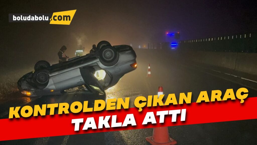 Kontrolden çıkan araç sis ikaz lambasına çarpıp takla attı: 3 yaralı Kontrolden çıkan araç sis ikaz lambasına çarpıp takla attı: 3 yaralı