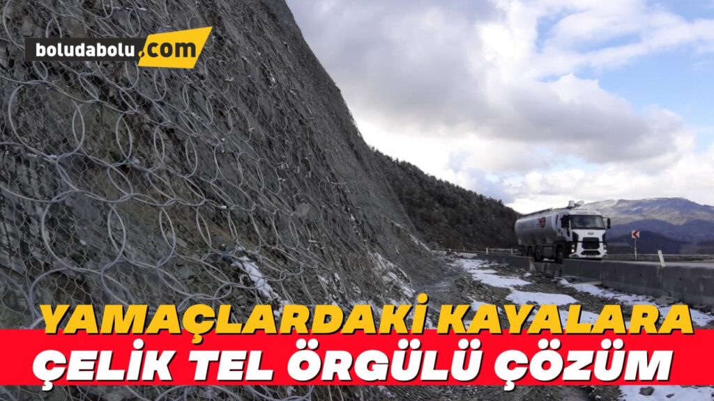 Karayolunu tehdit eden kayalar için tel örgülü çözüm Karayolunu tehdit eden kayalar için tel örgülü çözüm