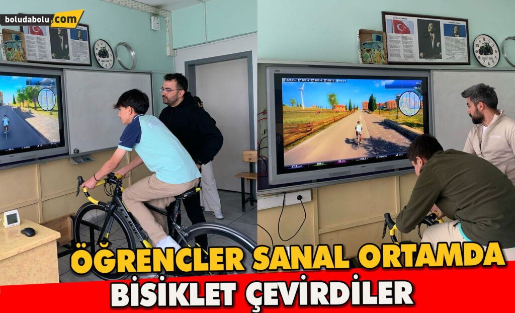 Öğrenciler bisiklet simülasyonuyla sanal ortamda pedal çevirdiler Öğrenciler bisiklet simülasyonuyla sanal ortamda pedal çevirdiler