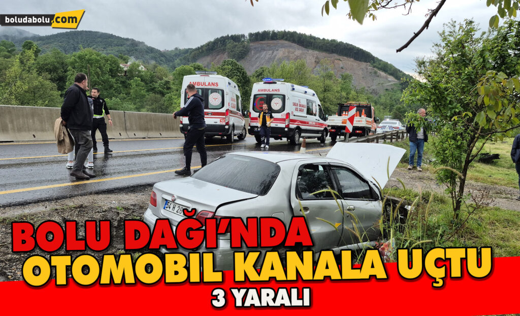 Bolu Dağında otomobil kanala uçtu; 3 yaralı Bolu Dağında otomobil kanala uçtu; 3 yaralı