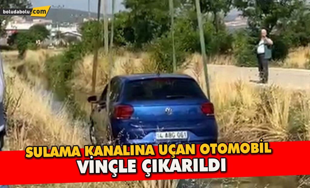 Sulama kanalına uçan otomobil, vinçle çıkarıldı Sulama kanalına uçan otomobil, vinçle çıkarıldı